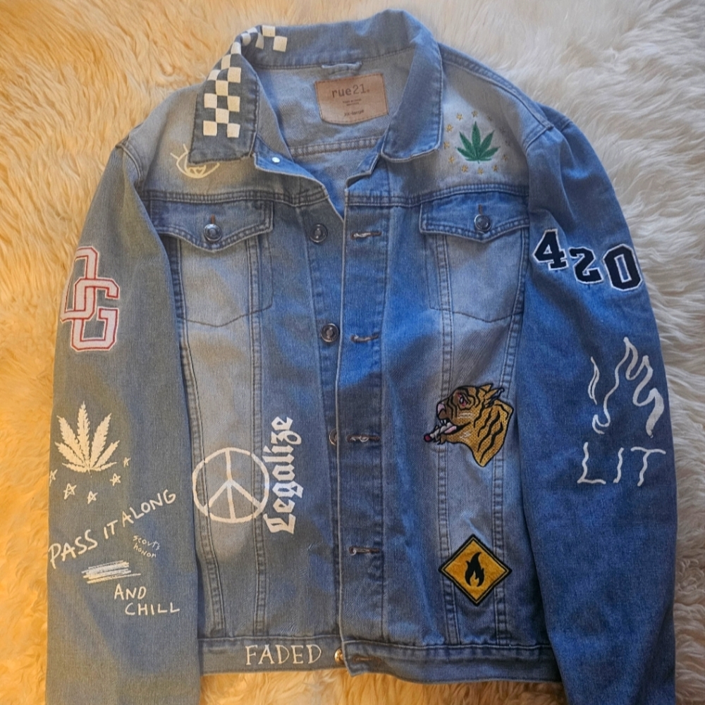 420 Lit Jean Denim Jacket XXL Mens Rue21 Graphic Good Vibes Legalize 👌🏻 ✨️ 🤑